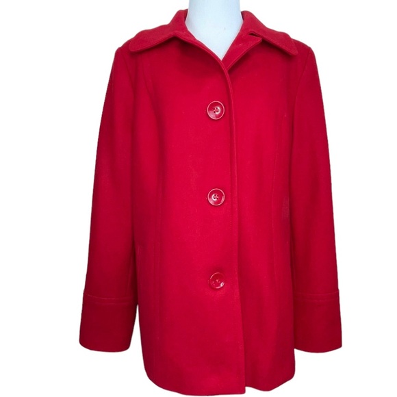 London Fog Red Wool Blend Pea Coat Single Button L - Picture 1 of 17